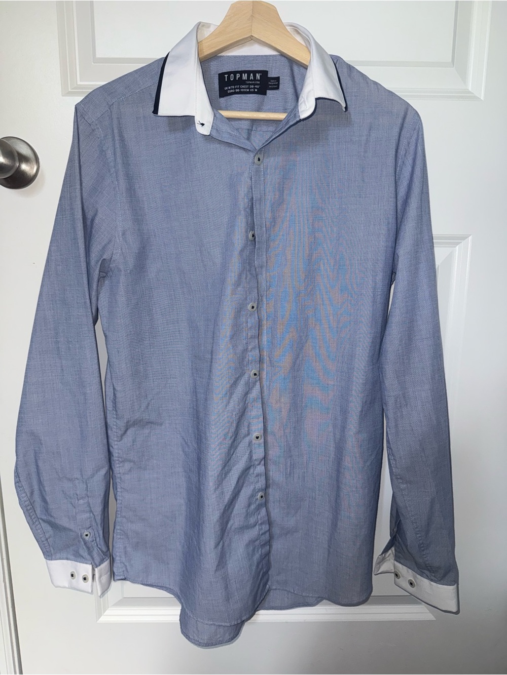 Topman Blue Dress Shirt with White Contrast Collar
